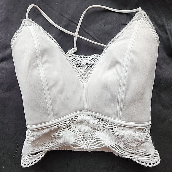 Willow & Root XS White Crochet Babydoll Top Padded Festival Boho Hippie Beach - Picture 5 of 6